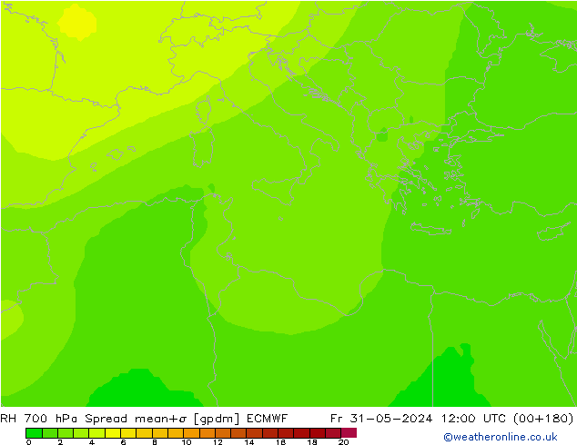 RH 700 гПа Spread ECMWF пт 31.05.2024 12 UTC