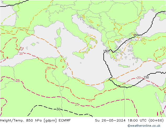 Géop./Temp. 850 hPa ECMWF dim 26.05.2024 18 UTC