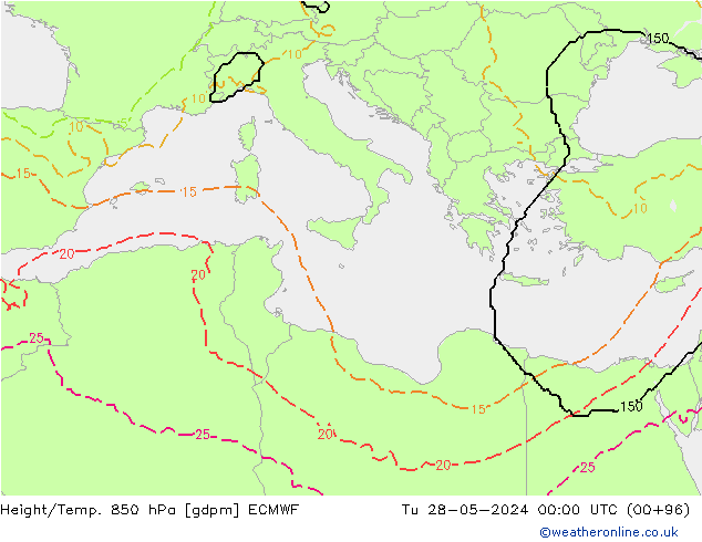 Height/Temp. 850 hPa ECMWF wto. 28.05.2024 00 UTC