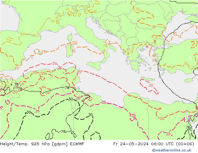 Height/Temp. 925 hPa ECMWF Fr 24.05.2024 06 UTC