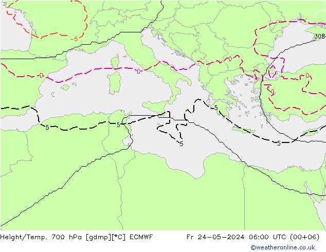 Height/Temp. 700 hPa ECMWF Sex 24.05.2024 06 UTC