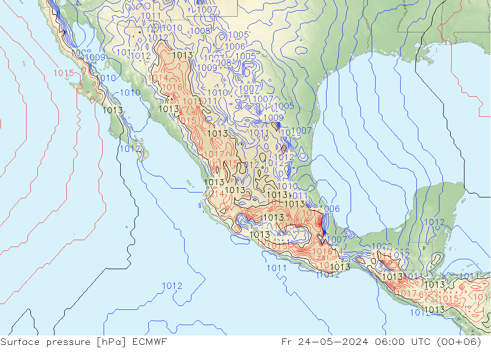 Presión superficial ECMWF vie 24.05.2024 06 UTC