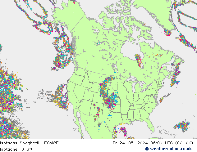 Isotachen Spaghetti ECMWF Fr 24.05.2024 06 UTC