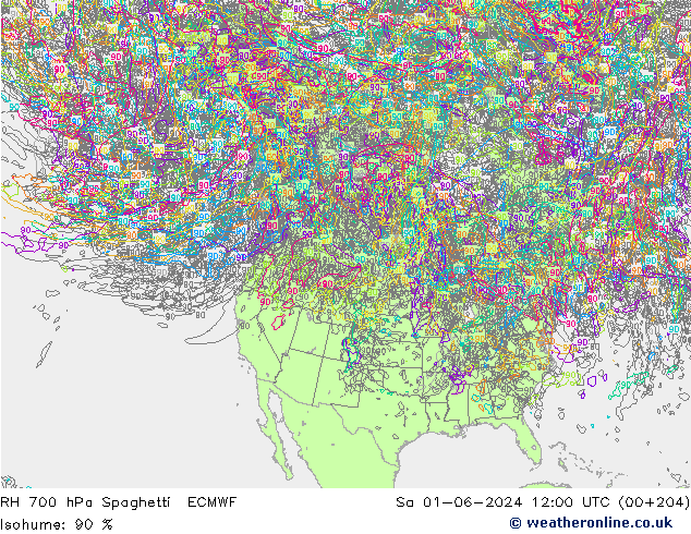 RH 700 hPa Spaghetti ECMWF Sa 01.06.2024 12 UTC