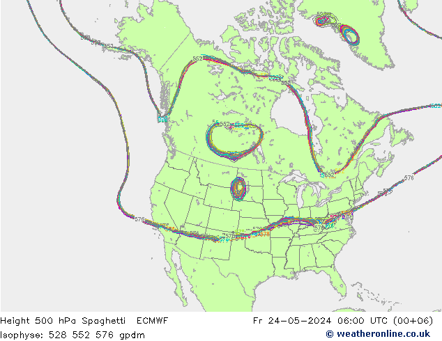 Height 500 hPa Spaghetti ECMWF Fr 24.05.2024 06 UTC