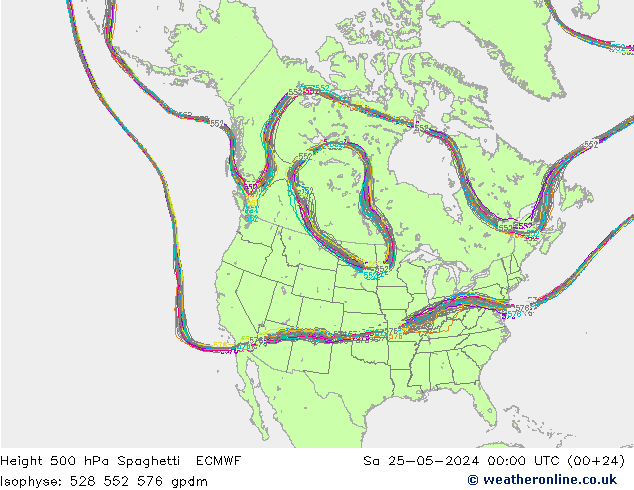 Height 500 hPa Spaghetti ECMWF Sa 25.05.2024 00 UTC