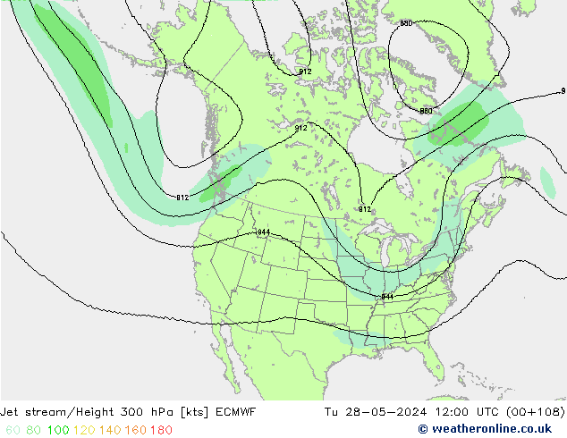 Jet stream/Height 300 hPa ECMWF Út 28.05.2024 12 UTC