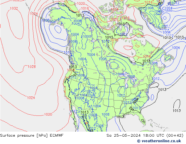 pressão do solo ECMWF Sáb 25.05.2024 18 UTC