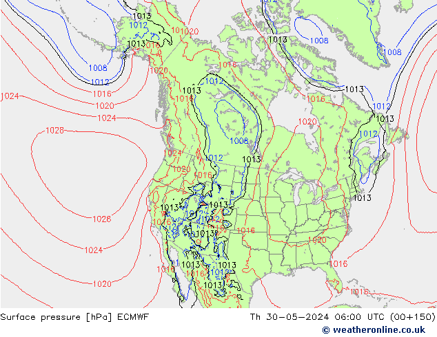 Presión superficial ECMWF jue 30.05.2024 06 UTC