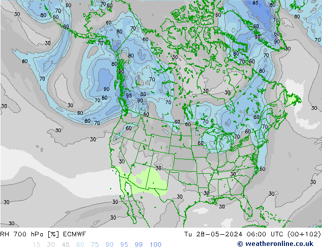 RH 700 hPa ECMWF Tu 28.05.2024 06 UTC