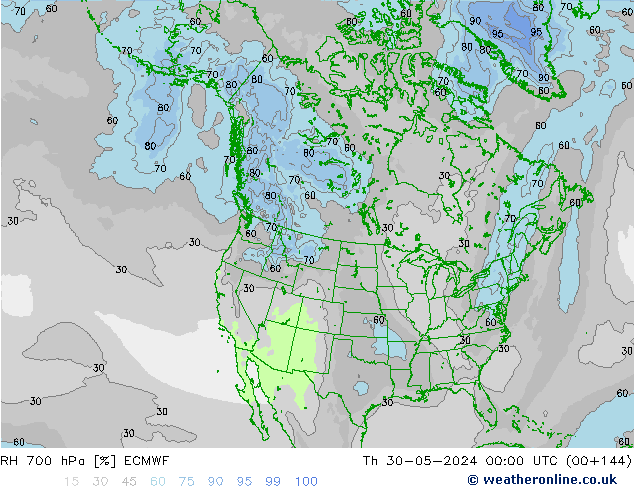 RV 700 hPa ECMWF do 30.05.2024 00 UTC