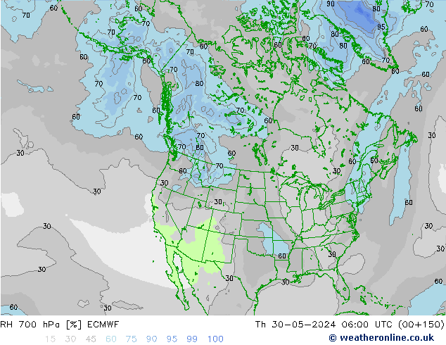 RH 700 hPa ECMWF 星期四 30.05.2024 06 UTC