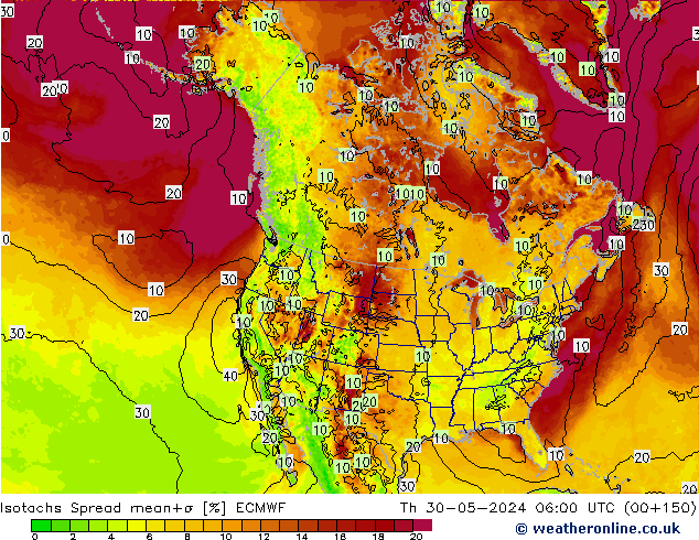 Eşrüzgar Hızları Spread ECMWF Per 30.05.2024 06 UTC