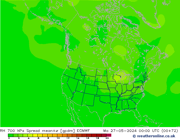 RH 700 hPa Spread ECMWF  27.05.2024 00 UTC