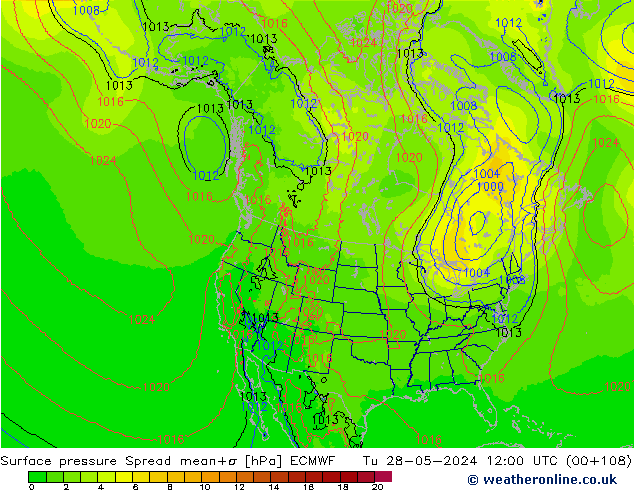 Surface pressure Spread ECMWF Tu 28.05.2024 12 UTC