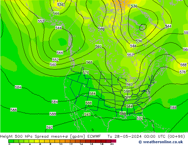 500 hPa Yüksekliği Spread ECMWF Sa 28.05.2024 00 UTC