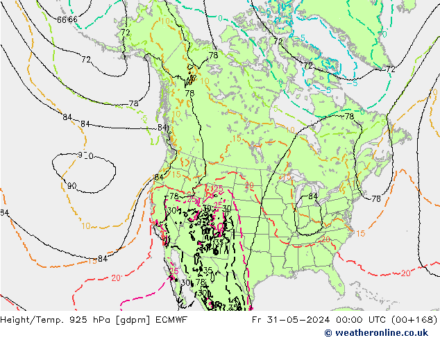 Height/Temp. 925 hPa ECMWF  31.05.2024 00 UTC