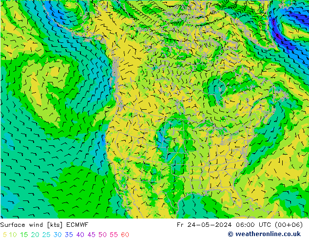 Vento 10 m ECMWF Sex 24.05.2024 06 UTC