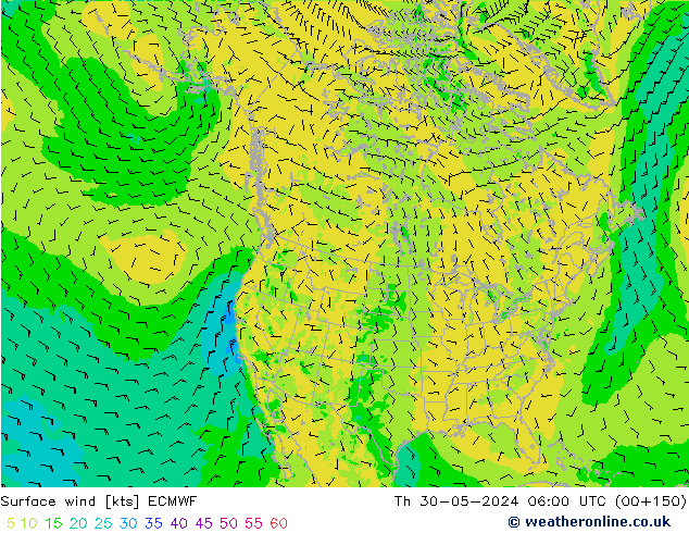 ветер 10 m ECMWF чт 30.05.2024 06 UTC