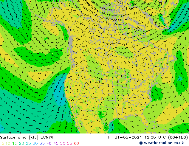 Rüzgar 10 m ECMWF Cu 31.05.2024 12 UTC