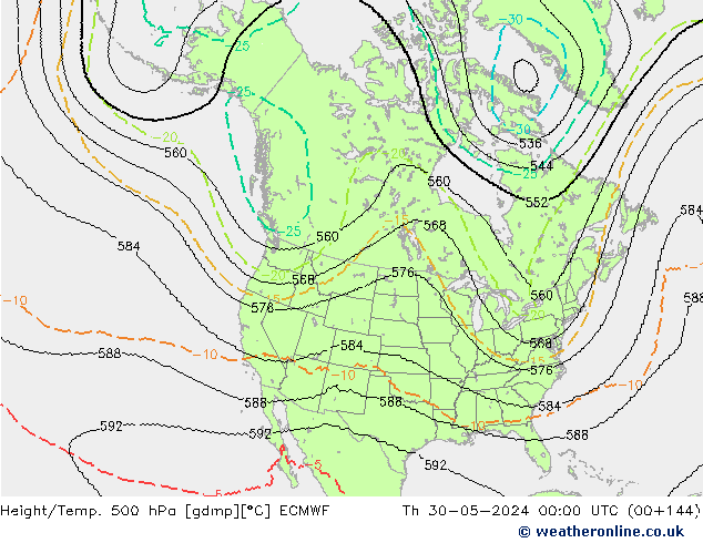 Height/Temp. 500 hPa ECMWF Qui 30.05.2024 00 UTC