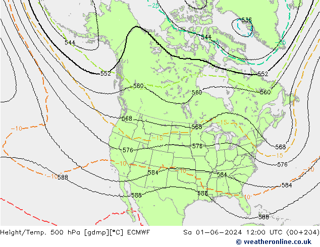 Yükseklik/Sıc. 500 hPa ECMWF Cts 01.06.2024 12 UTC