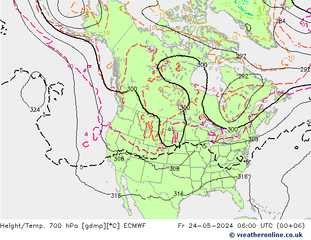 Height/Temp. 700 hPa ECMWF Fr 24.05.2024 06 UTC