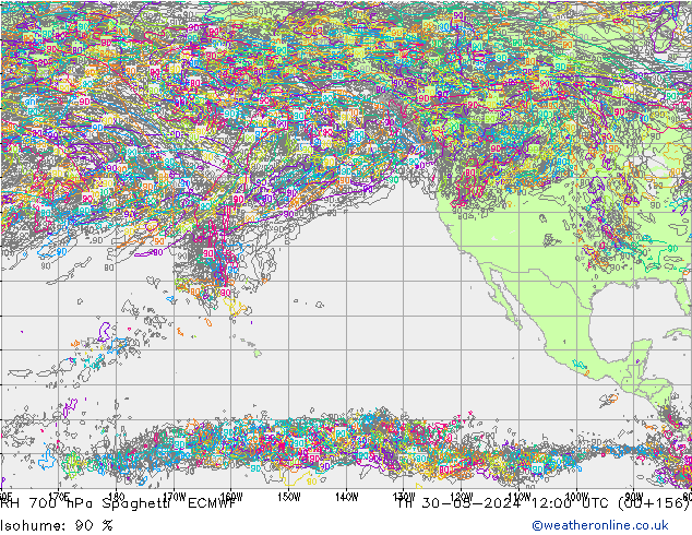 Humidité rel. 700 hPa Spaghetti ECMWF jeu 30.05.2024 12 UTC