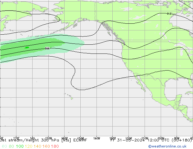 Jet stream/Height 300 hPa ECMWF Pá 31.05.2024 12 UTC