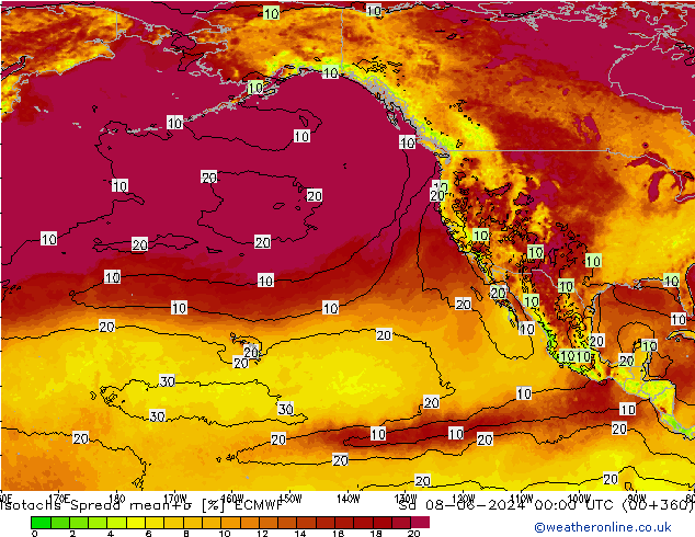 Isotachs Spread ECMWF Sa 08.06.2024 00 UTC