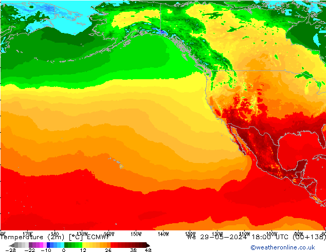 Temperatura (2m) ECMWF mer 29.05.2024 18 UTC