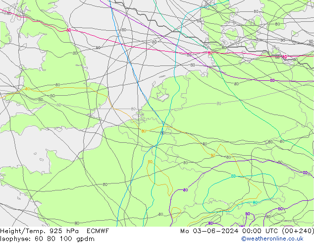 Height/Temp. 925 hPa ECMWF Seg 03.06.2024 00 UTC