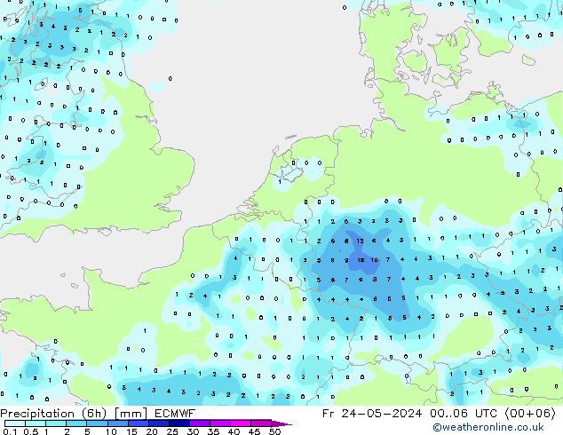 Precipitation (6h) ECMWF Fr 24.05.2024 06 UTC