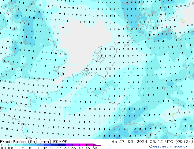 Precipitation (6h) ECMWF Po 27.05.2024 12 UTC