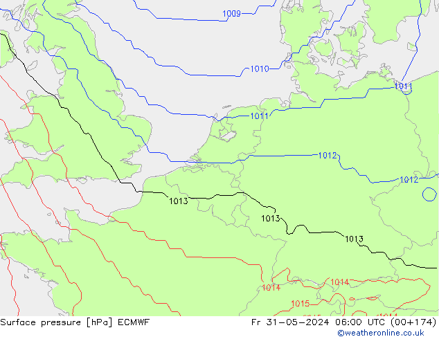 Atmosférický tlak ECMWF Pá 31.05.2024 06 UTC