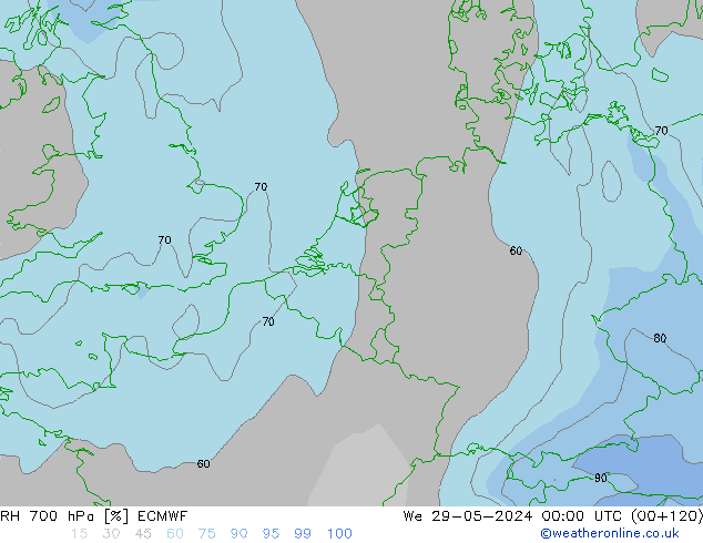 RH 700 hPa ECMWF We 29.05.2024 00 UTC