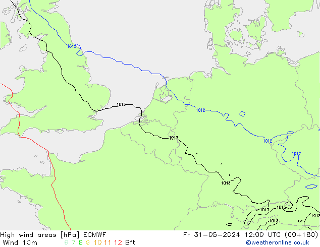 High wind areas ECMWF Pá 31.05.2024 12 UTC