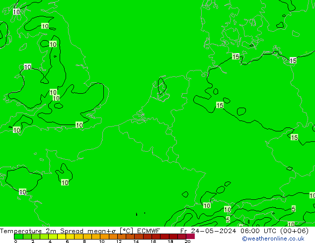 Temperature 2m Spread ECMWF Pá 24.05.2024 06 UTC