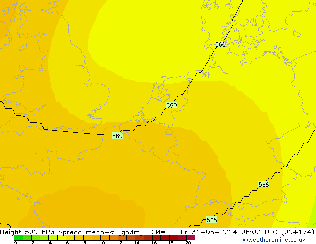 Géop. 500 hPa Spread ECMWF ven 31.05.2024 06 UTC