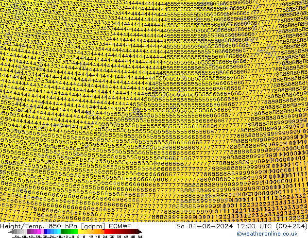 Height/Temp. 850 hPa ECMWF Sa 01.06.2024 12 UTC