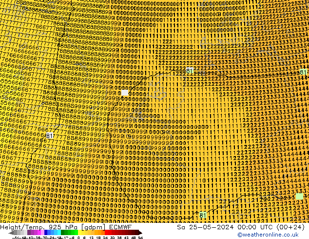 Height/Temp. 925 hPa ECMWF sab 25.05.2024 00 UTC