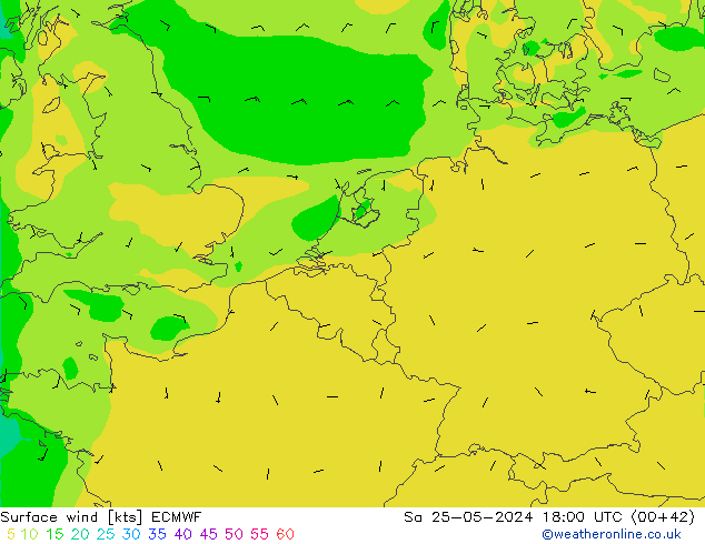 wiatr 10 m ECMWF so. 25.05.2024 18 UTC