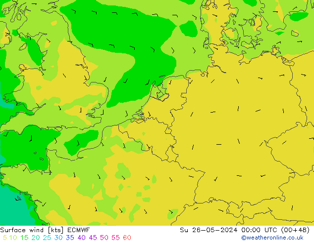 Surface wind ECMWF Su 26.05.2024 00 UTC