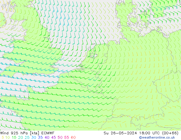 wiatr 925 hPa ECMWF nie. 26.05.2024 18 UTC