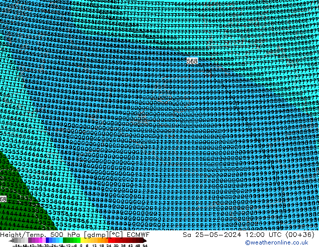 Height/Temp. 500 гПа ECMWF сб 25.05.2024 12 UTC