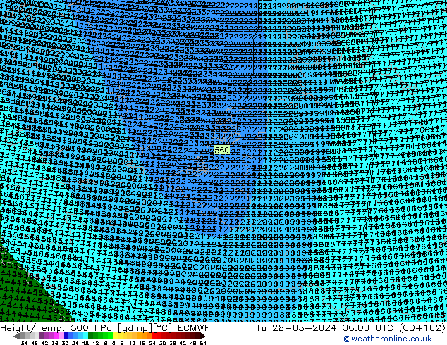 Geop./Temp. 500 hPa ECMWF mar 28.05.2024 06 UTC