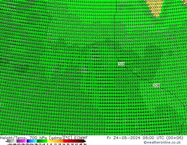 Height/Temp. 700 hPa ECMWF Fr 24.05.2024 06 UTC