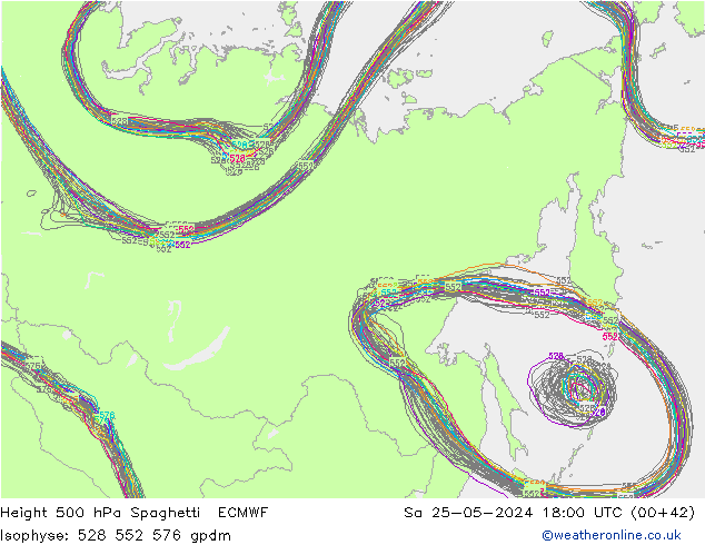 Geop. 500 hPa Spaghetti ECMWF sáb 25.05.2024 18 UTC