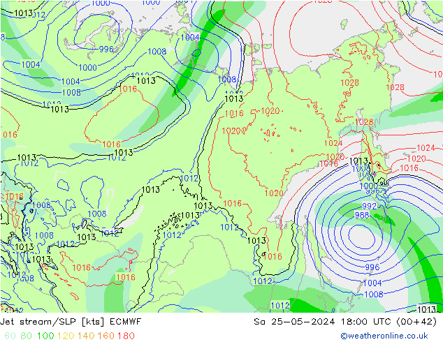 Prąd strumieniowy ECMWF so. 25.05.2024 18 UTC