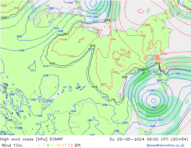 High wind areas ECMWF  26.05.2024 06 UTC